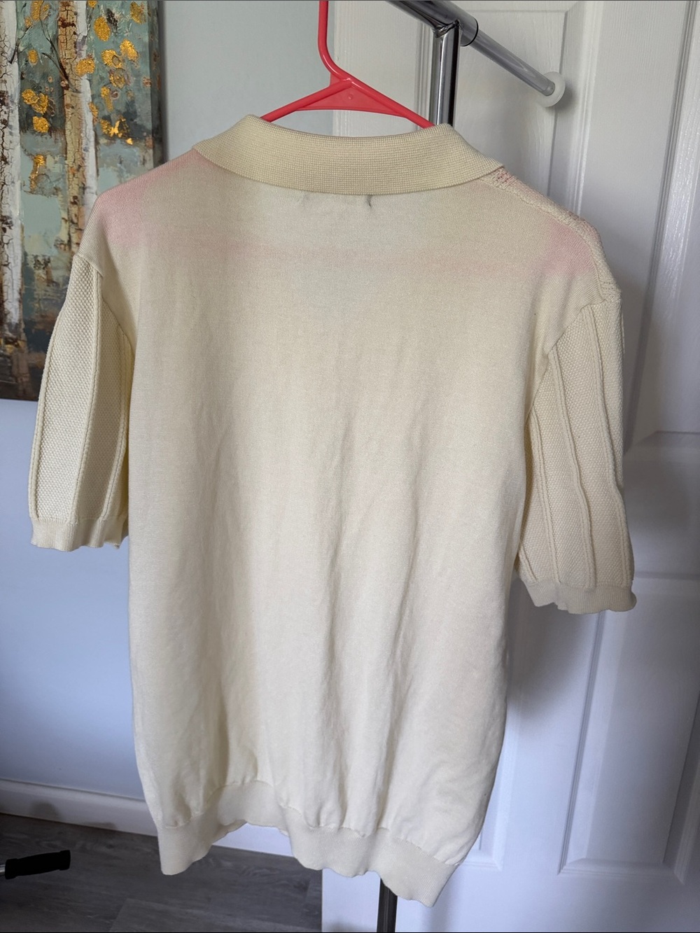 Cream Short-Sleeve Knit Polo Shirt - Picture 3 of 3
